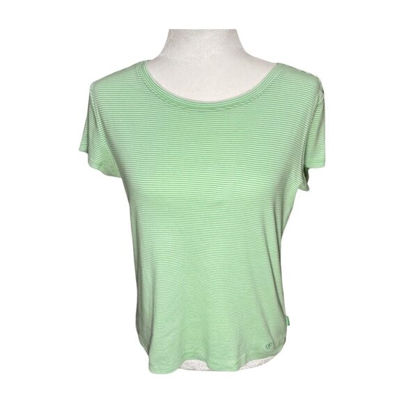 IZOD Womens Tshirt Green White Striped Preppy Size Small - Picture 1 of 12